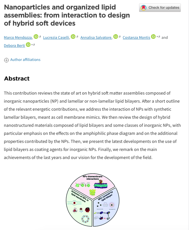 Paper: Nanoparticles and organized lipid assemblies: from interaction to design of hybrid soft devices.